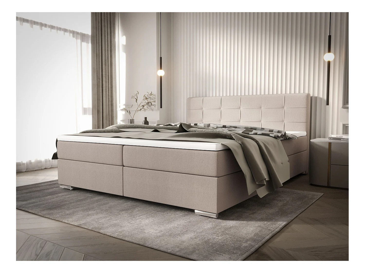 BEDANTE lit à sommier tapissier ZAKO 1 140x200 Cosmic 10 Beige Lit Litkasten