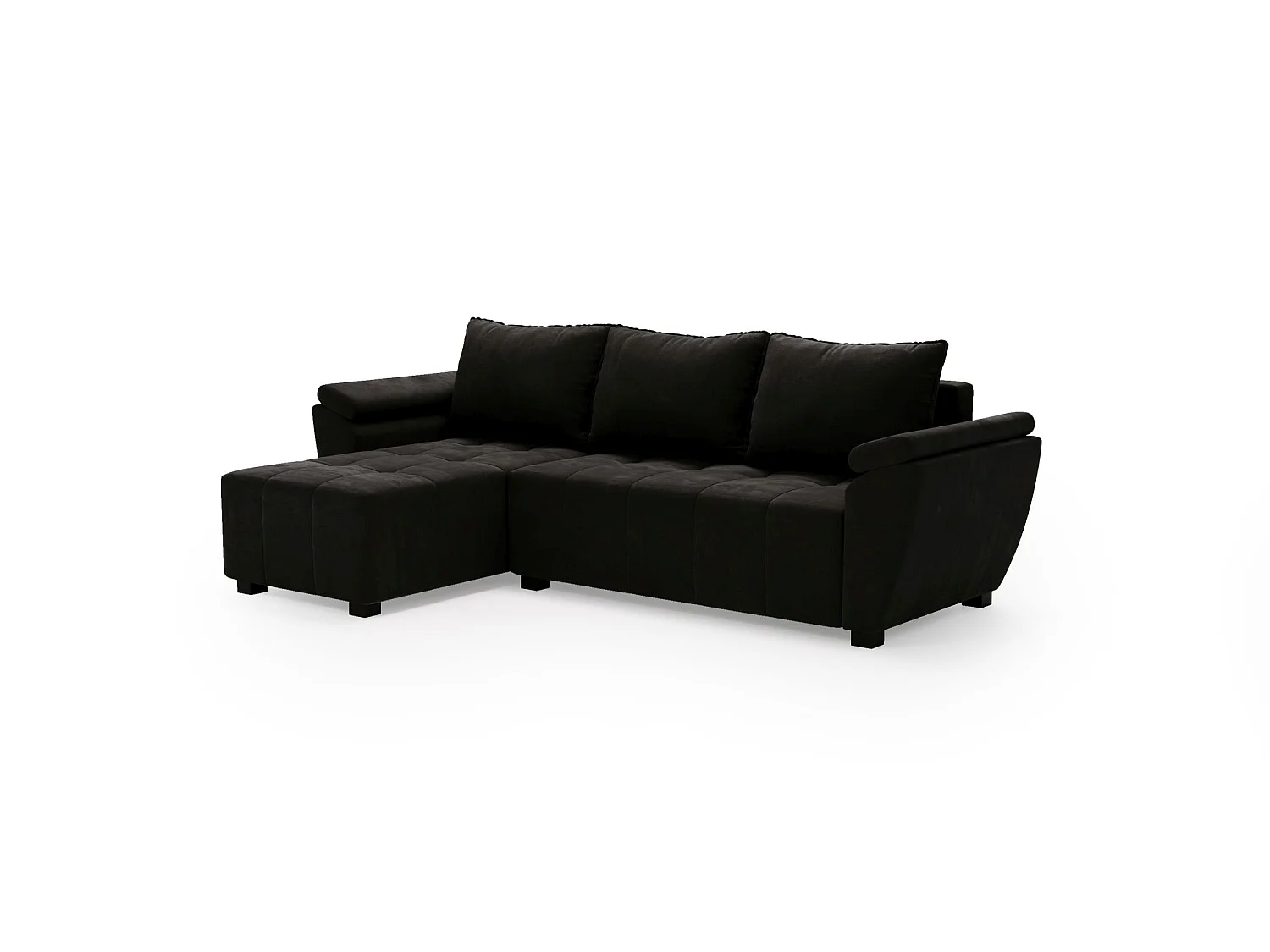 Canapé d'angle convertible 3 places avec coffre en tissu noir