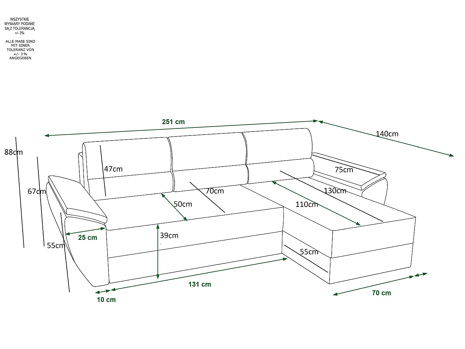Canapé d'angle convertible 3 places avec coffre en tissu noir