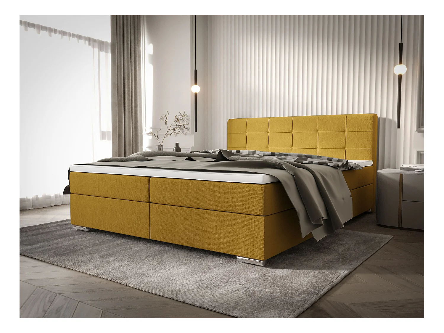 BEDANTE lit à sommier tapissier ZAKO 1 180x200 Cosmic 120 Jaune Lit Litkasten