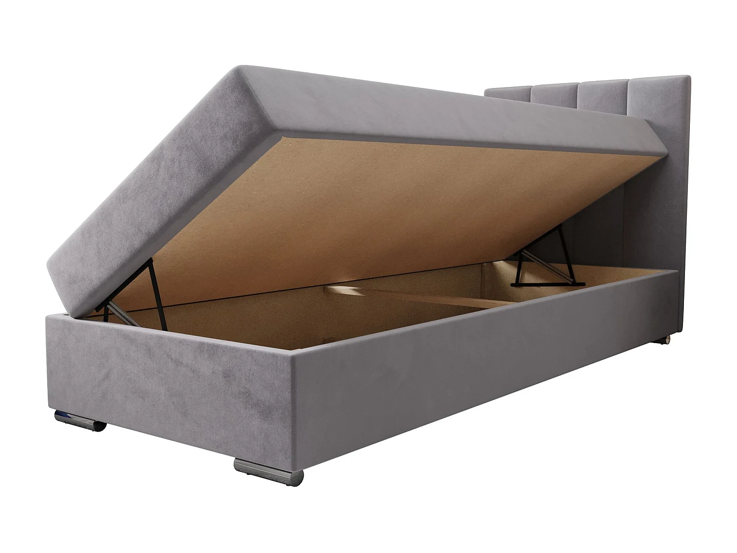 BEDANTE Lit boxspring ZAKO 2 80x200 Itaka 50 Gris clair Lit Ouverture à droite Lit Litkasten