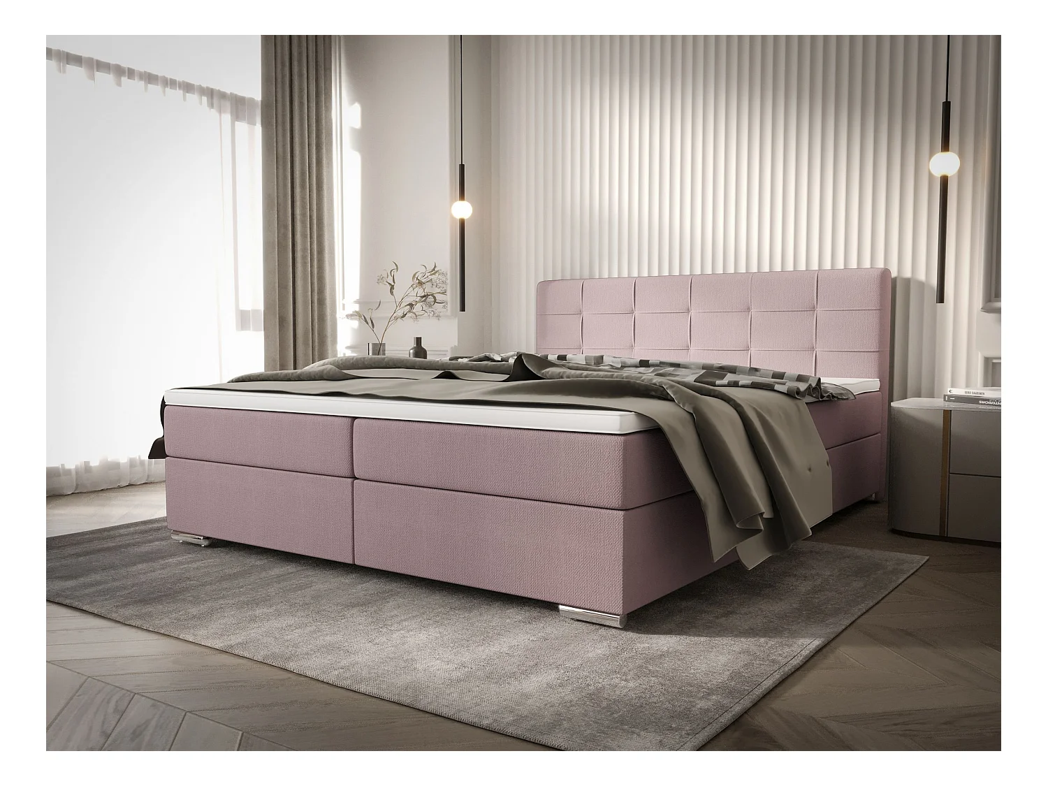 BEDANTE lit à sommier tapissier ZAKO 1 160x200 Cosmic 14 Rose Lit Litkasten