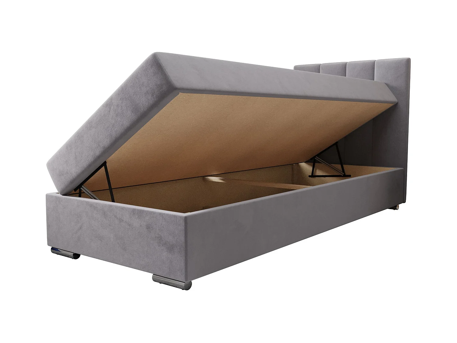 BEDANTE Lit boxspring ZAKO 2 90x200 Itaka 50 Gris clair Lit Ouverture à droite Lit Litkasten