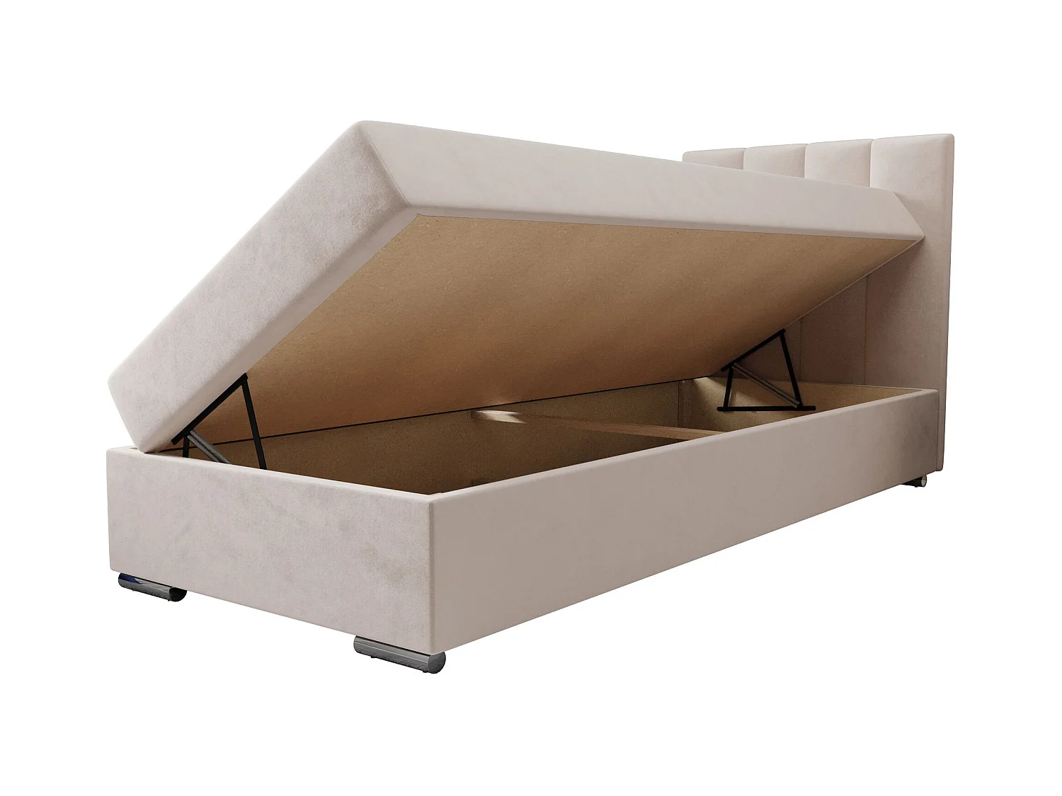 BEDANTE Lit boxspring ZAKO 2 80x200 Itaka 16 Crème Lit Ouverture à droite Lit Litkasten