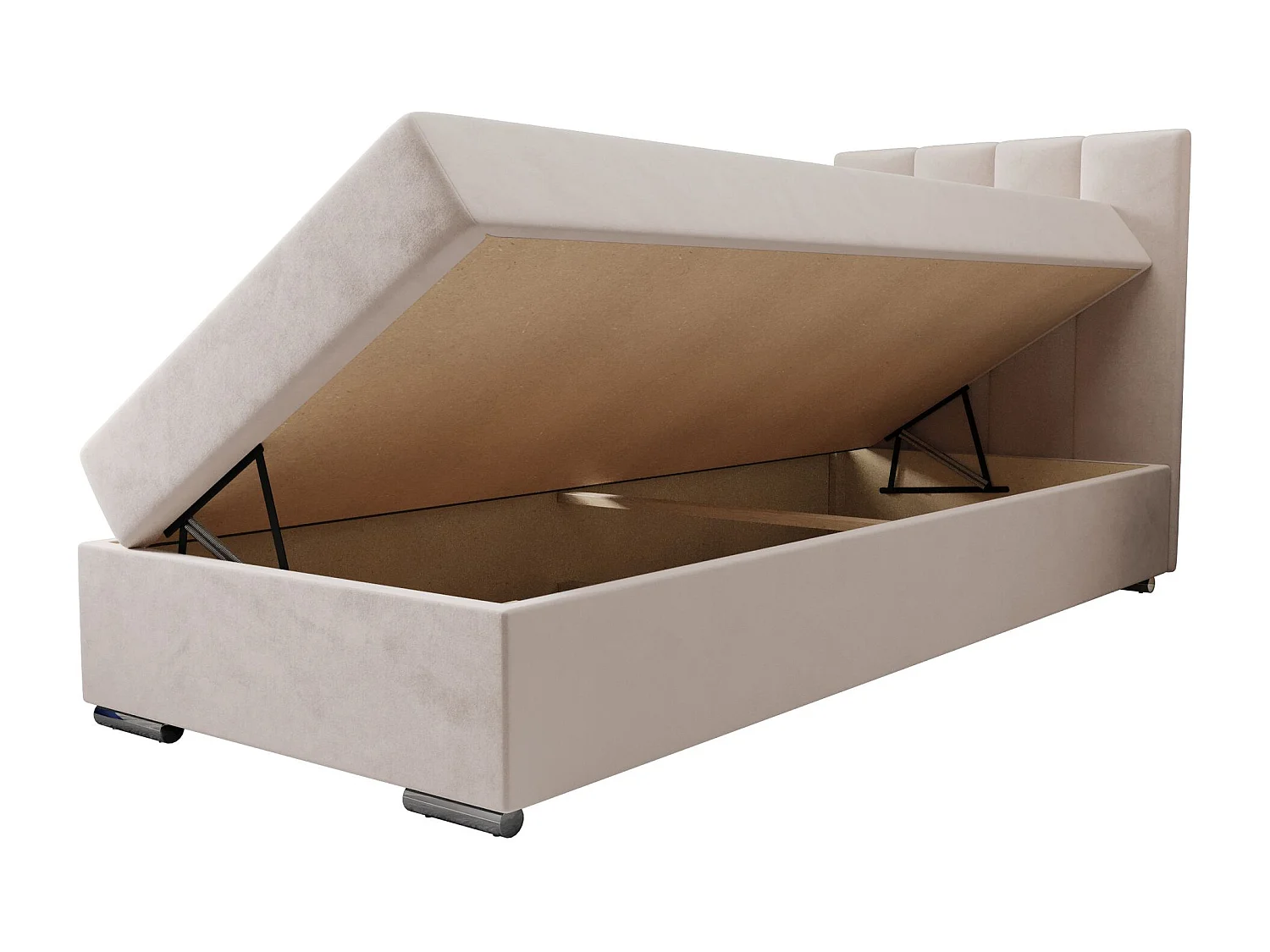 BEDANTE Boxspringbed ZAKO 2 80x200 Itaka 16 Crème Bed Rechts opening Bed Bedkasten Eenpersoonsbed Hotelbed Topper Matras Slaapkamer opbergruimte
