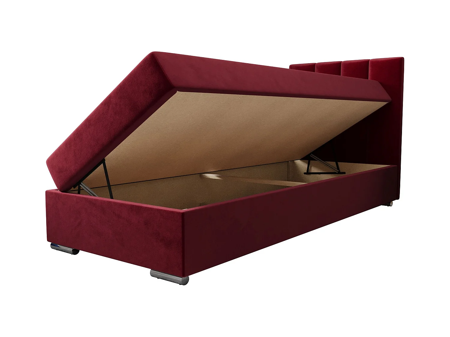 BEDANTE Boxspringbett ZILANO2 90x200 Itaka 34 Rot Bett Rechts Öffnung Bett Bettkasten Einzellbett Hotelbett Topper Matratze Schlafzimmer Stauraum