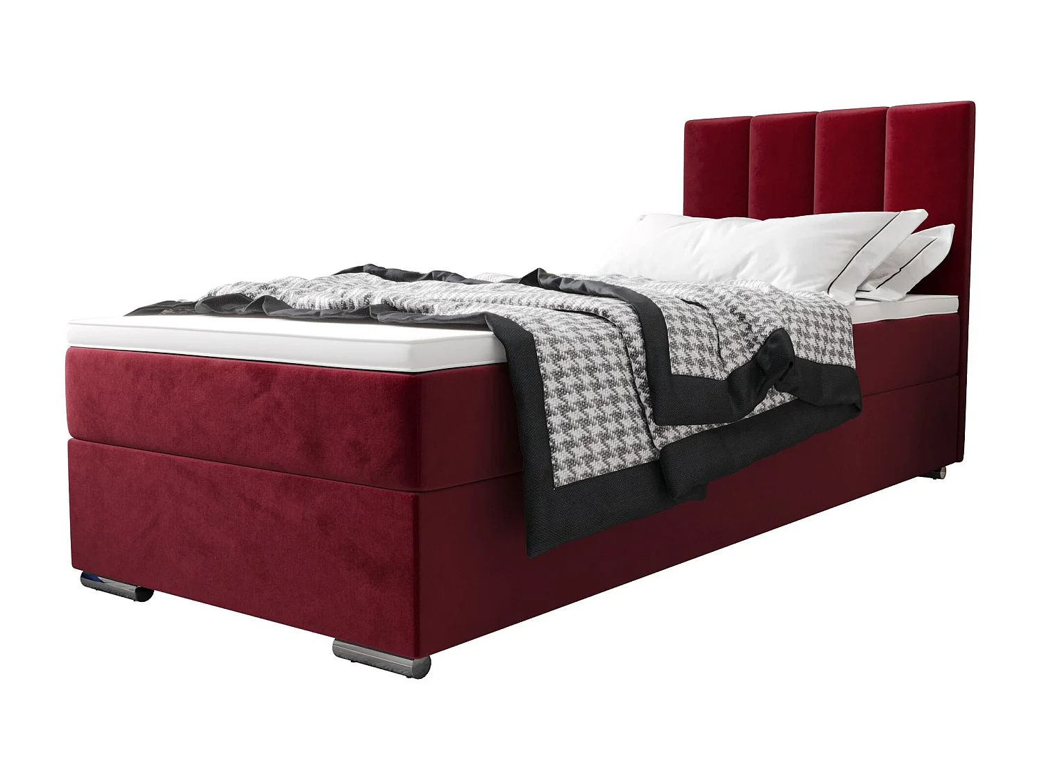 BEDANTE Boxspringbett ZAKO 2 90x200 Itaka 34 Rot Bett Rechts Öffnung Bett Bettkasten Einzellbett Hotelbett Topper Matratze Schlafzimmer Stauraum