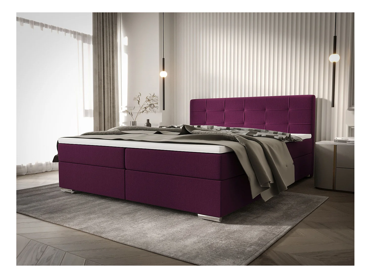 BEDANTE lit à sommier tapissier ZAKO 1 160x200 Cosmic 110 Violet Lit Litkasten