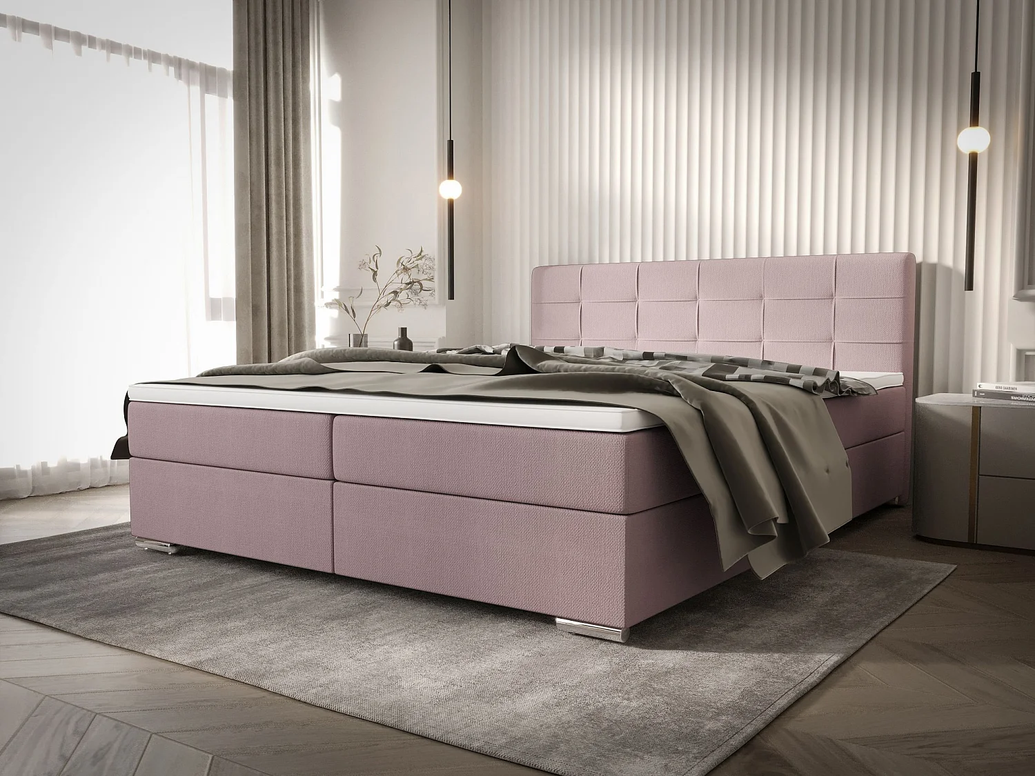 BEDANTE Boxspringbett ZAKO 1 180x200 Cosmic 14 Rosa Bett Bettkasten Ehebett Hotelbett Topper Matratze Schlafzimmer Stauraum