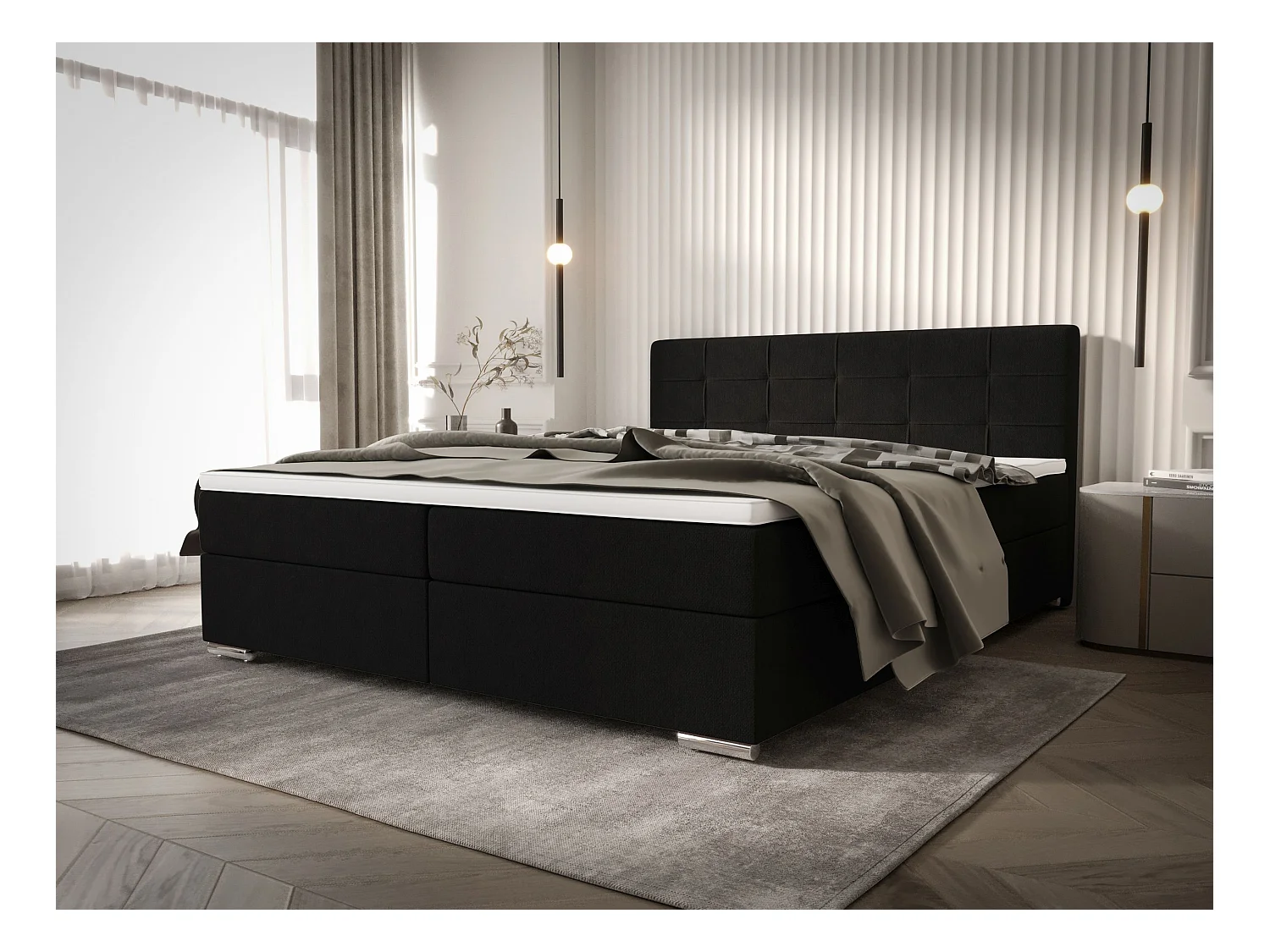 BEDANTE lit à sommier tapissier ZAKO 1 180x200 Cosmic 100 Noir Lit Litkasten