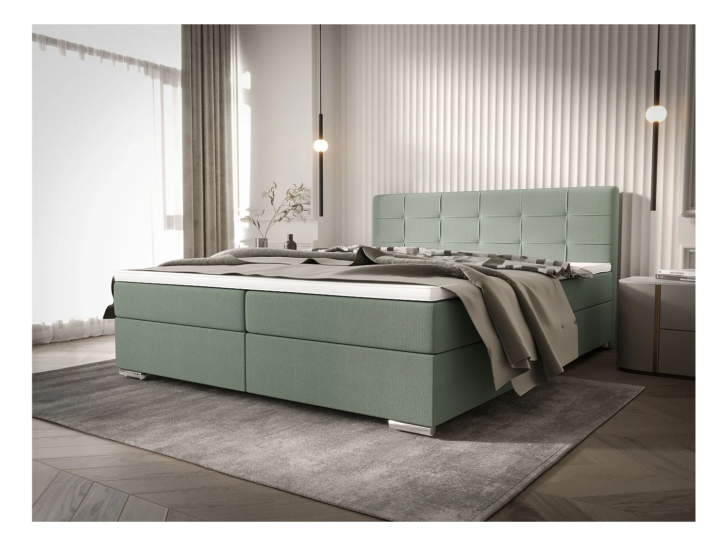 BEDANTE Boxspringbett ZILANO1 160x200 Cosmic 16 Lichtgroen Bed Bedkasten Tweepersoonsbed Hotelbed Topmatras Matras Slaapkamer Opbergruimte