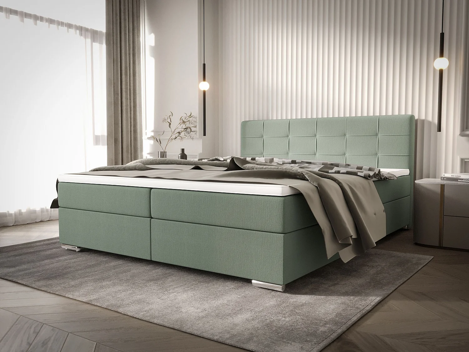 BEDANTE Boxspringbett ZAKO 1 160x200 Cosmic 16 Hellgrün Bett Bettkasten Ehebett Hotelbett Topper Matratze Schlafzimmer Stauraum