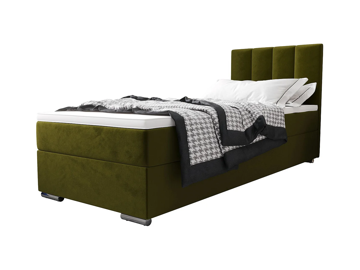 BEDANTE Lit boxspring ZAKO 2 90x200 Itaka 65 Vert Lit Ouverture à gauche Lit Litkasten