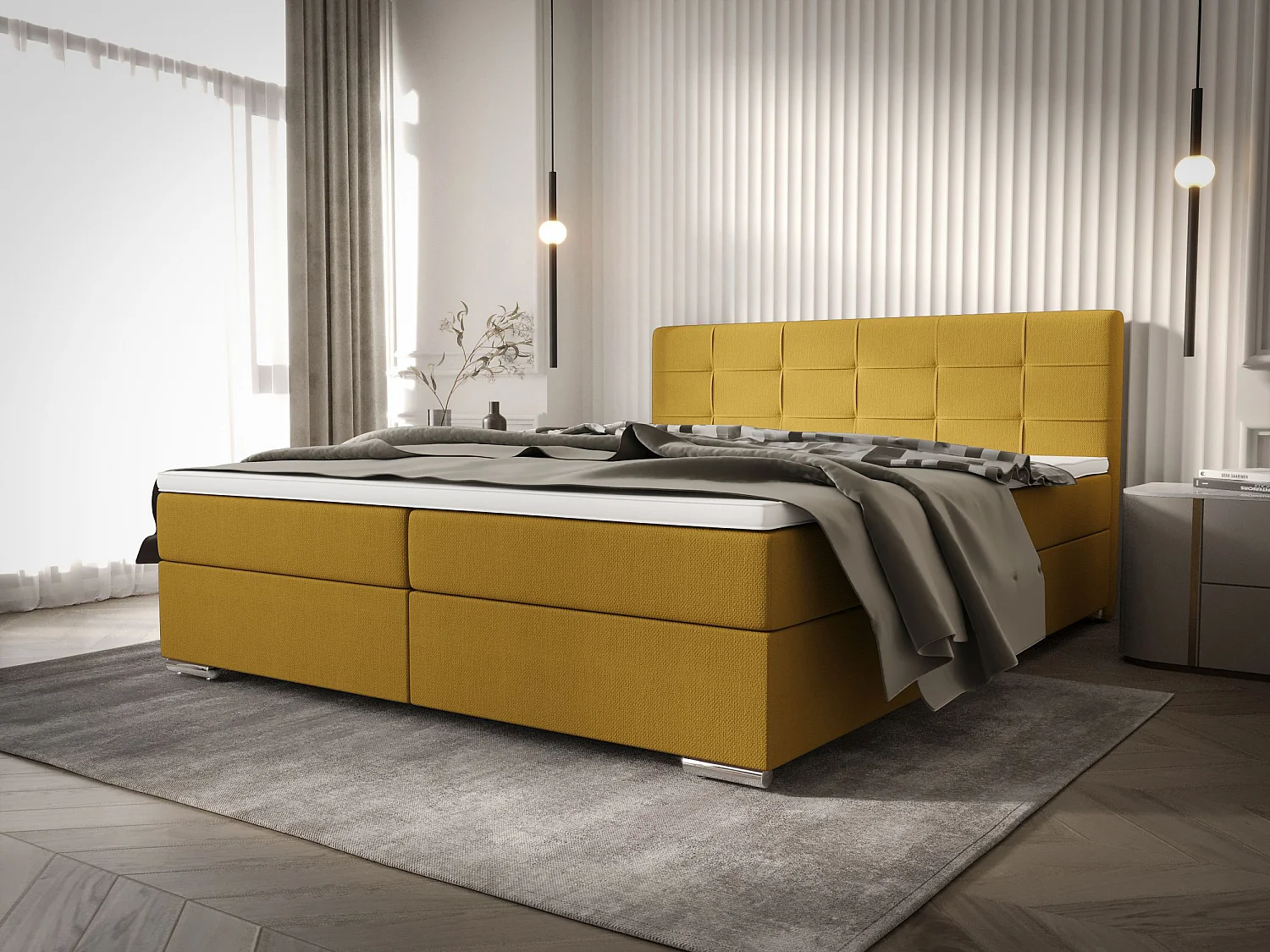 BEDANTE Boxspringbett ZAKO 1 140x200 Cosmic 120 Gelb Bett Bettkasten Ehebett Hotelbett Topper Matratze Schlafzimmer Stauraum