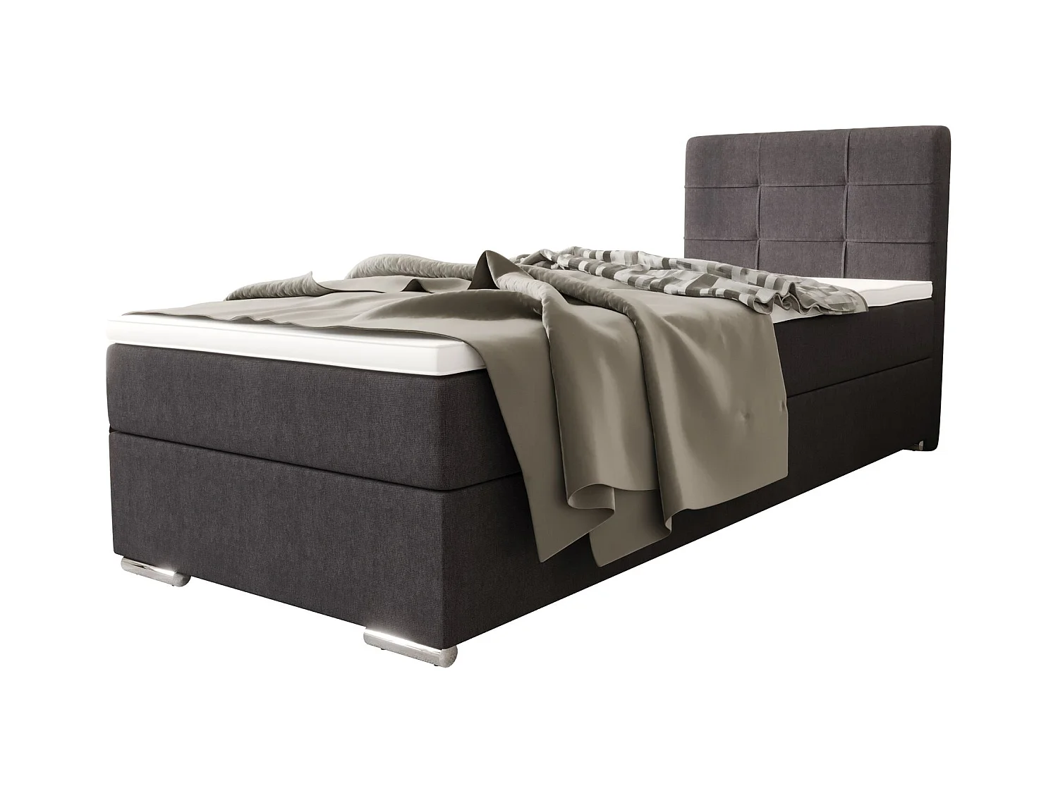 BEDANTE Lit boxspring ZILANO1 80x200 Cosmic 97 Gris Ouverture à gauche Lit Litkasten Lit simple Lit d'hôtel Surmatelas Matelas Chambre à coucher Espace de rangement