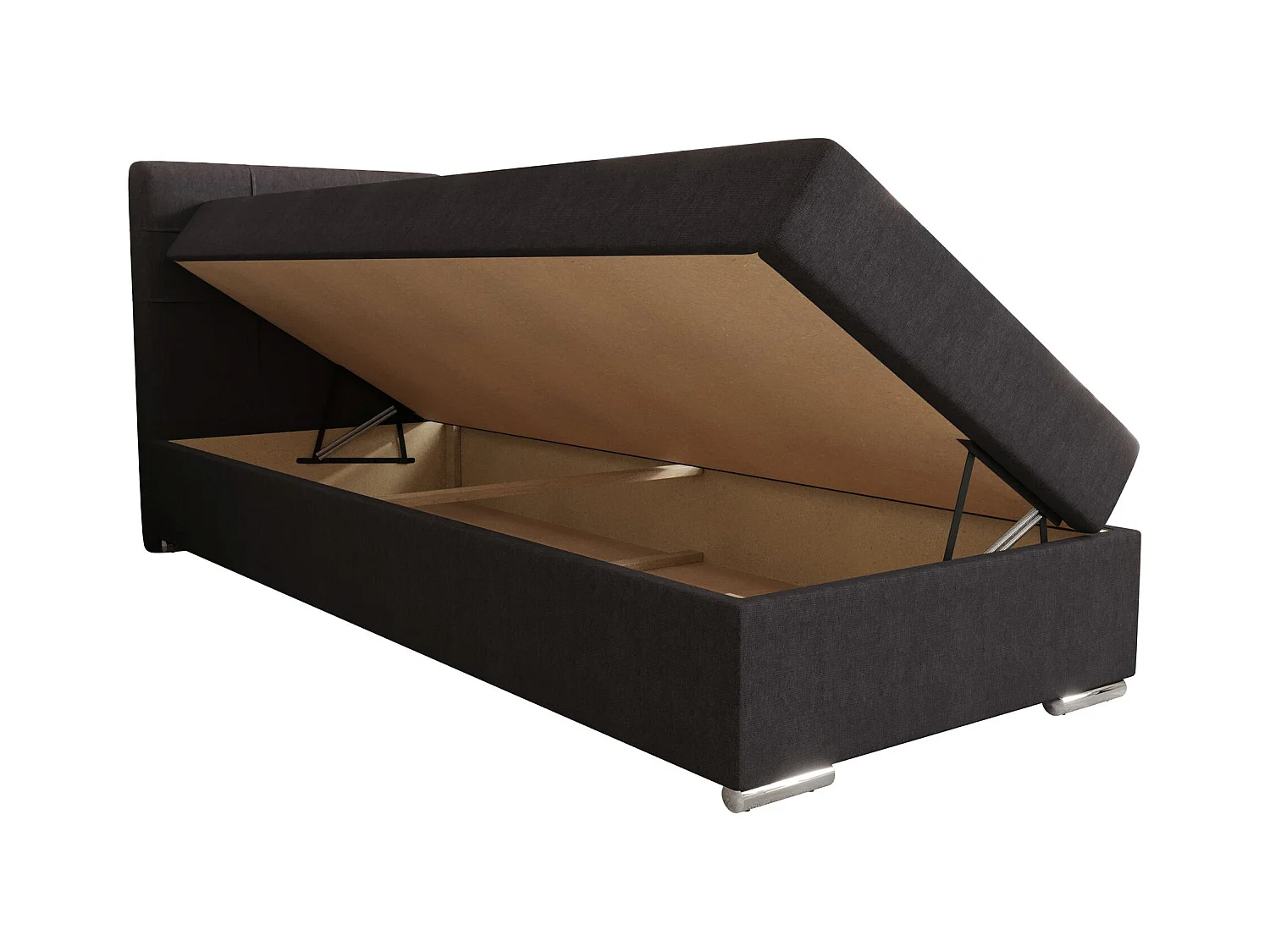 BEDANTE Lit boxspring ZILANO1 80x200 Cosmic 97 Gris Ouverture à gauche Lit Litkasten Lit simple Lit d'hôtel Surmatelas Matelas Chambre à coucher Espace de rangement
