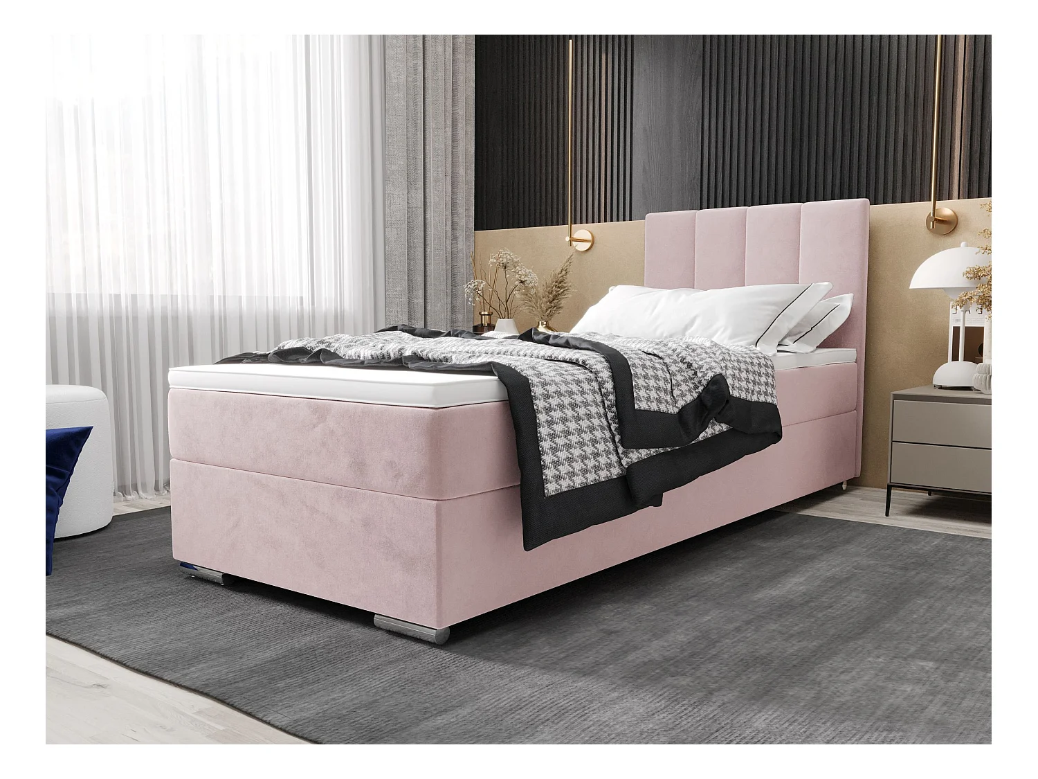 BEDANTE Lit boxspring ZAKO 2 80x200 Itaka 58 Rose Lit Ouverture à gauche Lit Litkasten