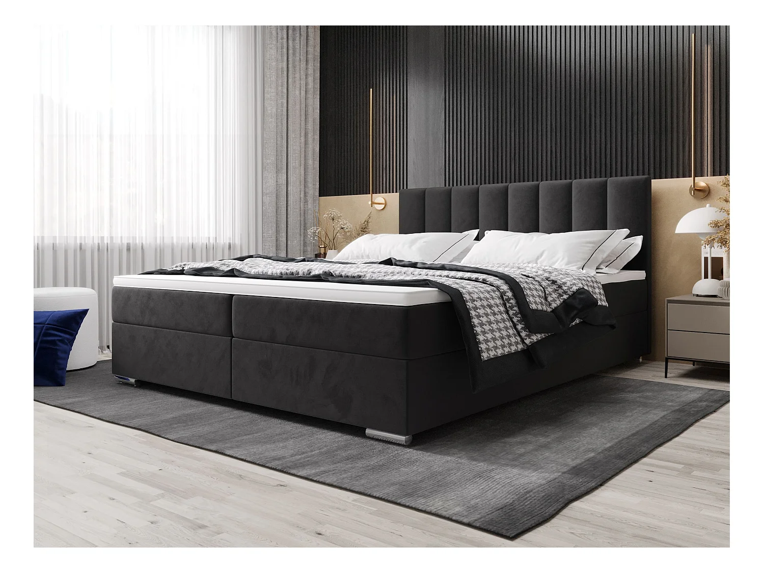 BEDANTE lit à sommier tapissier ZAKO 2 180x200 Itaka 27 Dunkelgrau lit litkasten