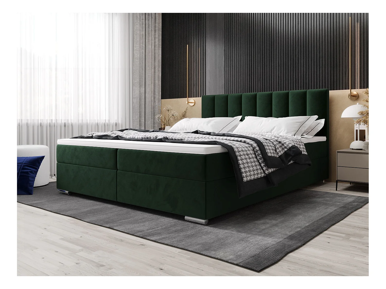 BEDANTE Boxspringbett ZILANO2 140x200 Itaka 10 Dunkelgrün bed bedkasten tweepersoonsbed hotelbed topper matras slaapkamer opbergruimte