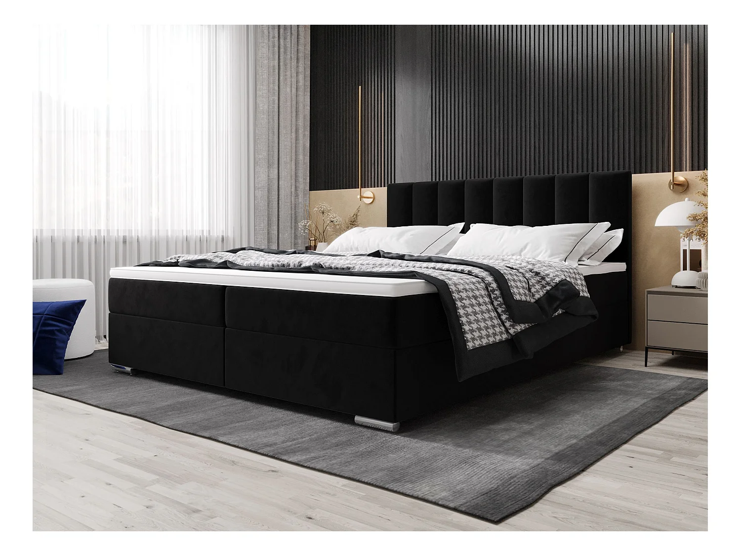 BEDANTE lit à sommier tapissier ZAKO 2 140x200 Itaka 15 Schwarz lit litkasten