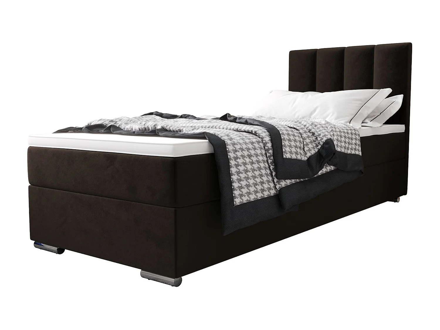 BEDANTE Boxspringbed ZAKO 2 90x200 Itaka 41 Donkerbruin Bed Rechts opening Bed Bedkasten Eenpersoonsbed Hotelbed Topper Matras Slaapkamer opbergruimte