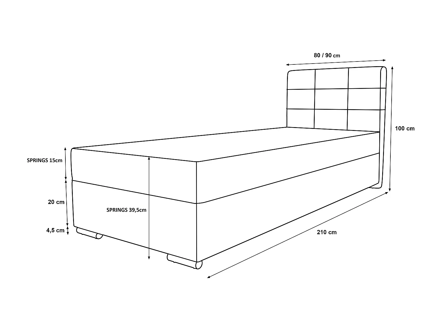 BEDANTE Lit boxspring ZAKO 1 90x200 Cosmic 808 Marron Ouverture à gauche Lit Litkasten