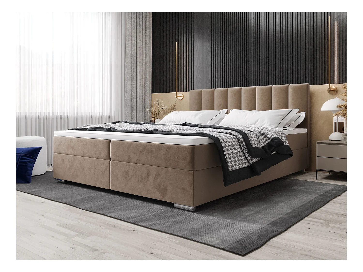 BEDANTE lit à sommier tapissier ZAKO 2 180x200 Itaka 48 Hellbraun lit litkasten