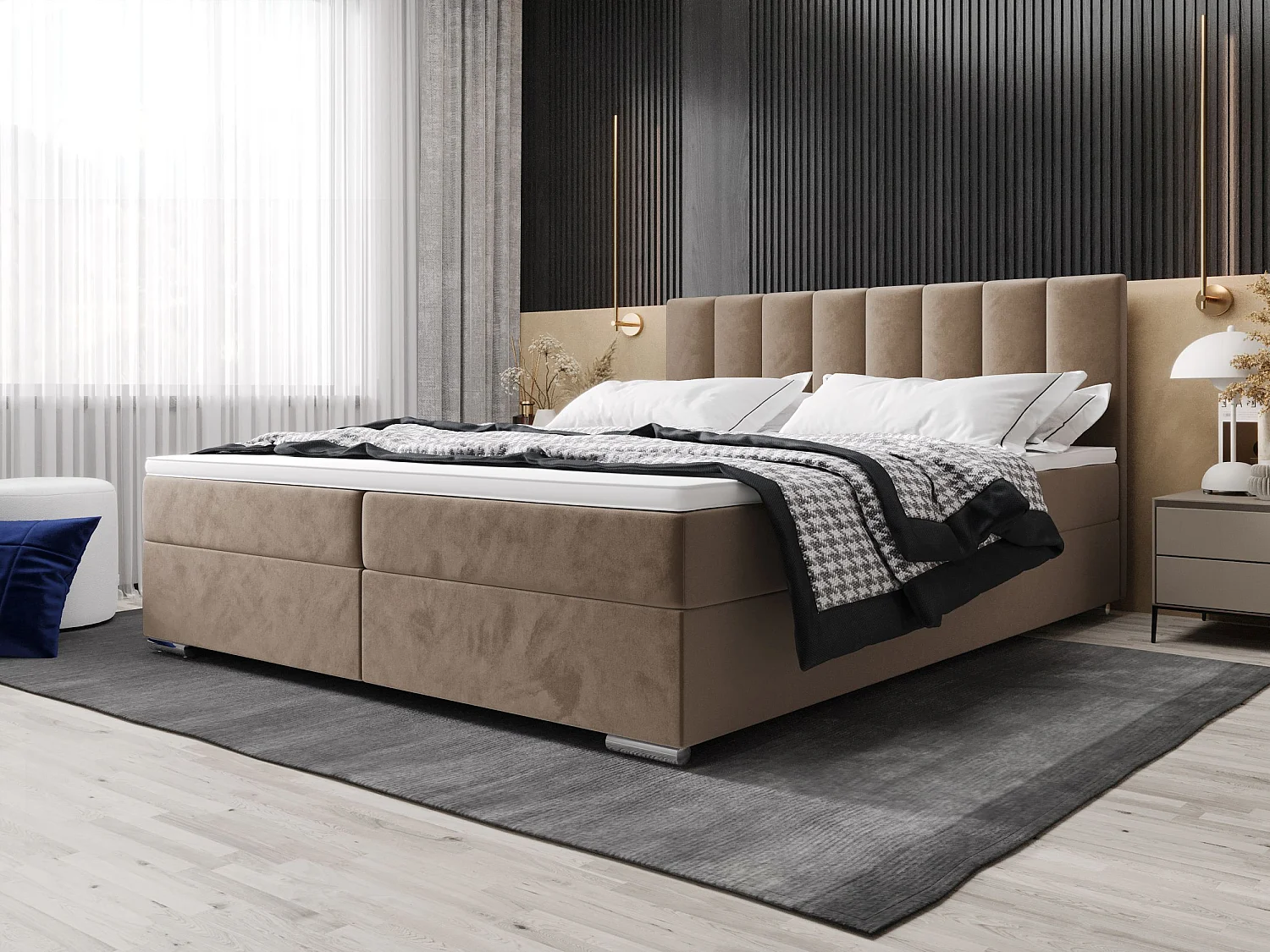 BEDANTE Boxspringbett ZAKO 2 160x200 Itaka 48 Hellbraun Bett Bettkasten Ehebett Hotelbett Topper Matratze Schlafzimmer Stauraum