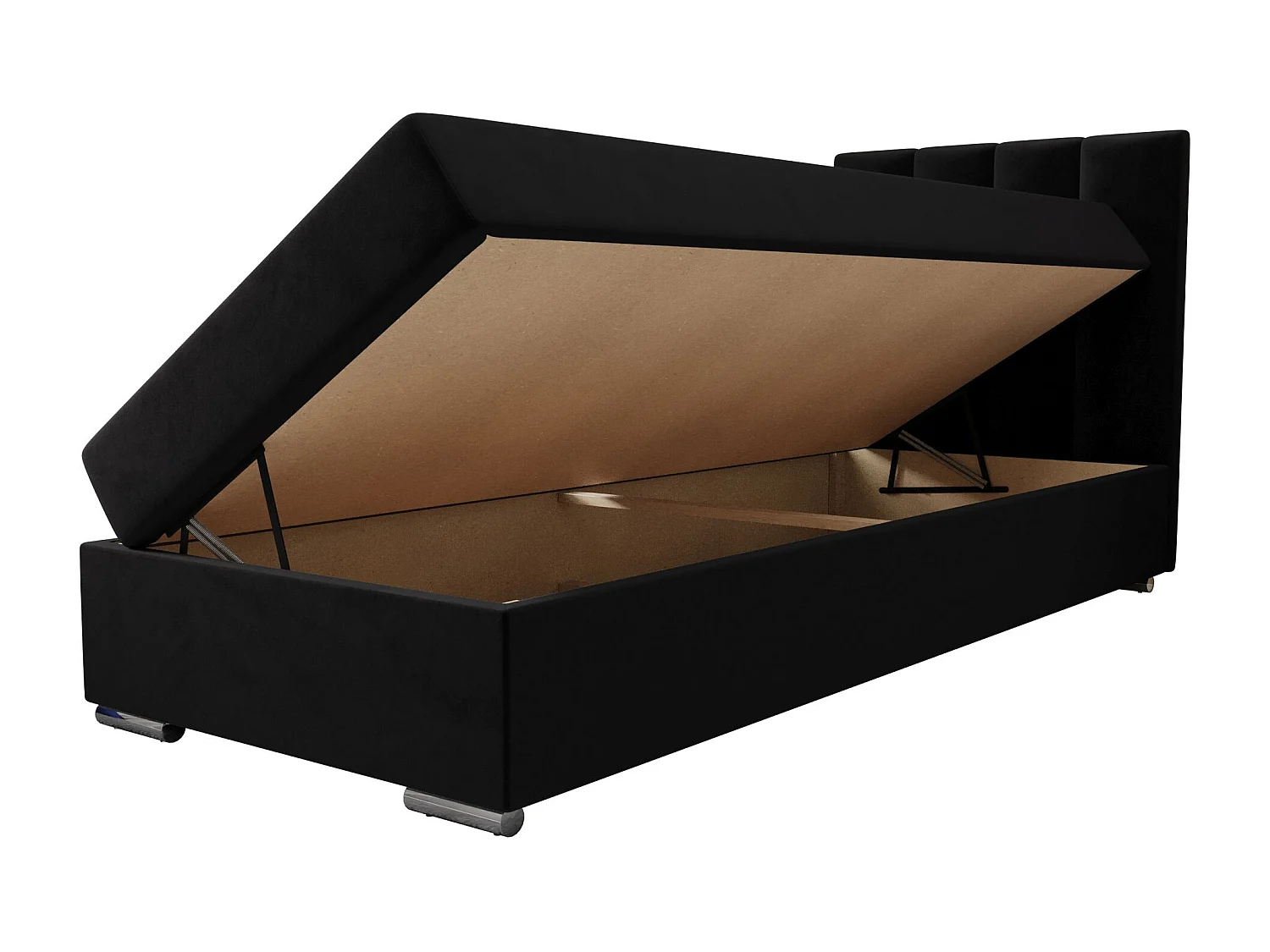 BEDANTE Boxspringbett ZAKO 2 90x200 Itaka 15 Schwarz Bett Rechts Öffnung Bett Bettkasten Einzellbett Hotelbett Topper Matratze Schlafzimmer Stauraum