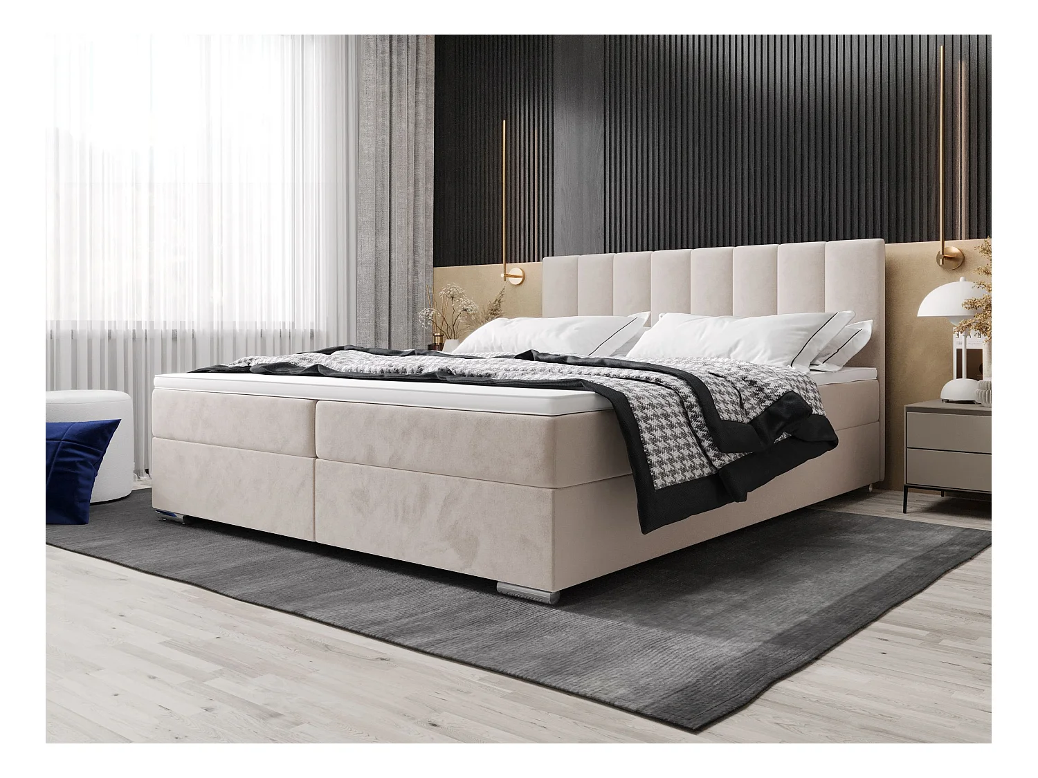 BEDANTE lit à sommier tapissier ZAKO 2 180x200 Itaka 16 Creme lit litkasten