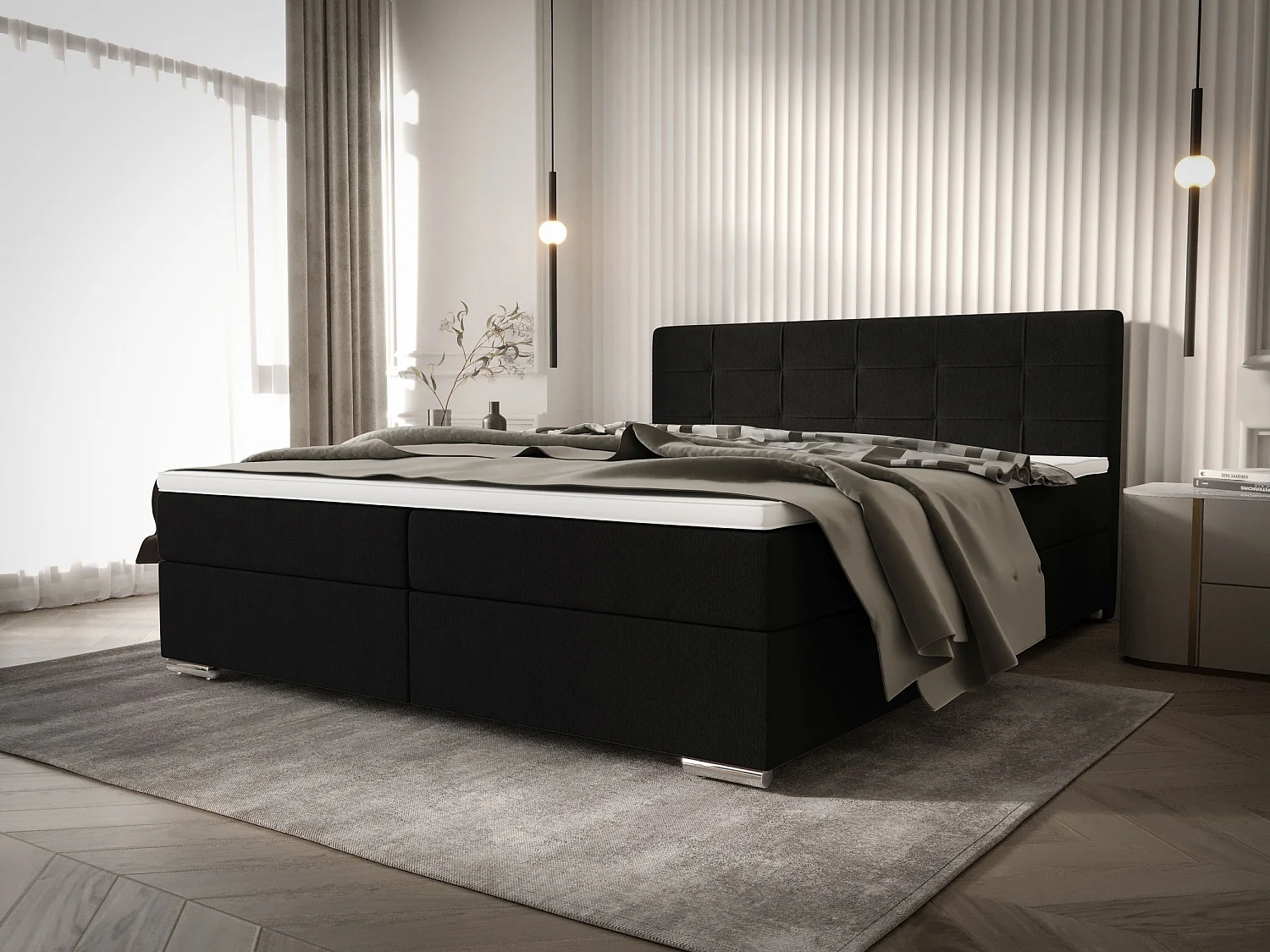 BEDANTE Boxspringbett ZAKO 1 160x200 Cosmic 100 Schwarz Bett Bettkasten Ehebett Hotelbett Topper Matratze Schlafzimmer Stauraum