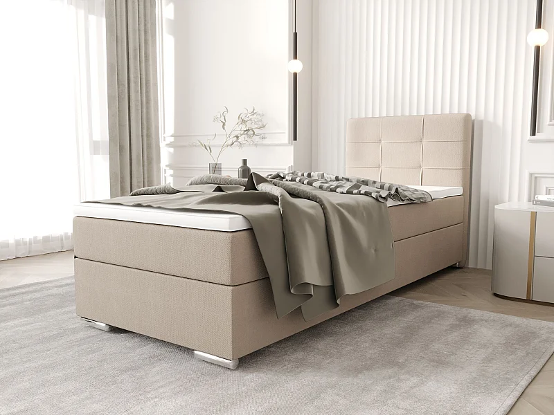 BEDANTE Boxspringbed ZAKO 1 80x200 Cosmic 10 Beige Links opening Bed Bedkasten Eenpersoonsbed Hotelbed Topper Matras Slaapkamer Opbergruimte