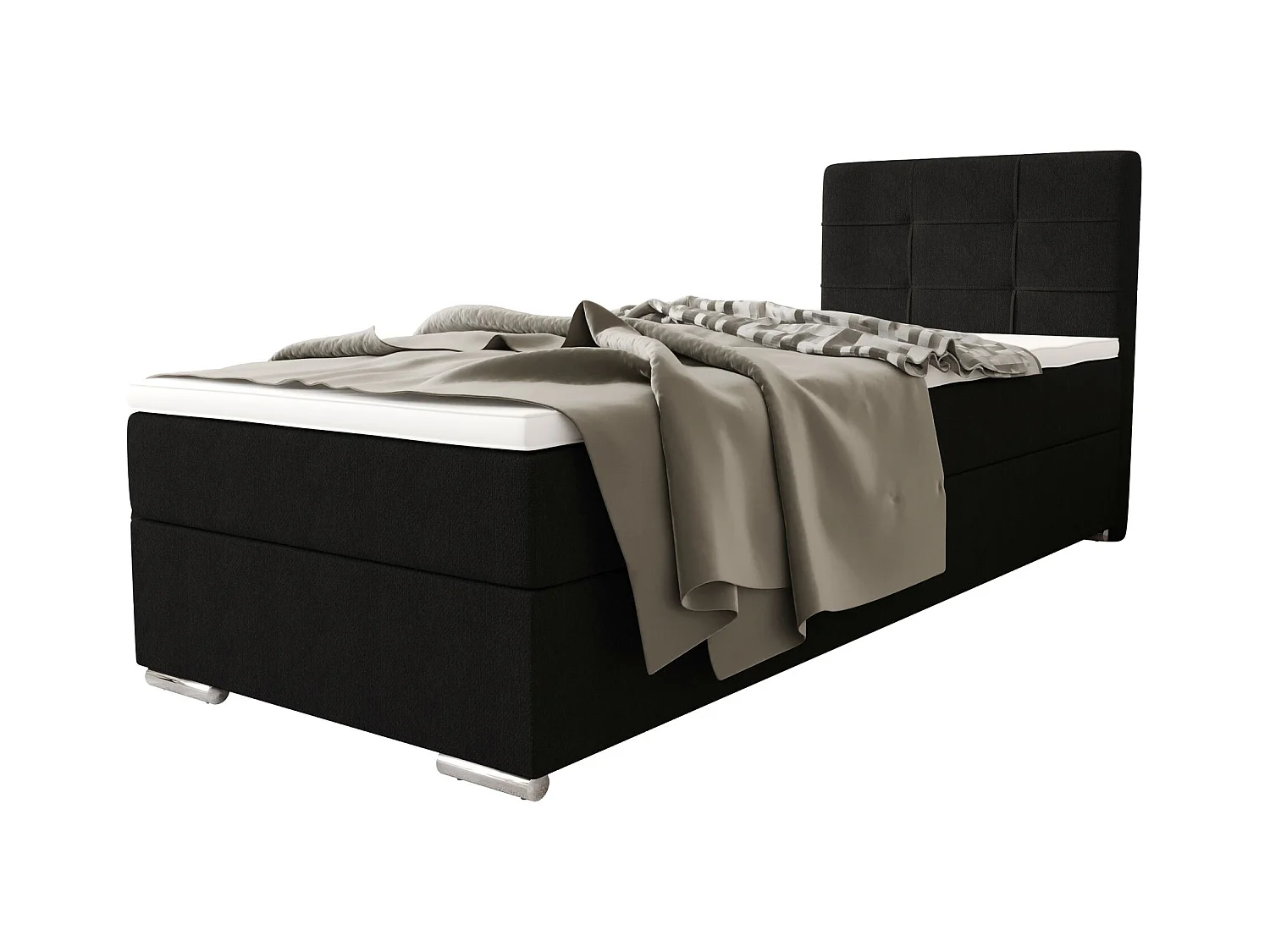 BEDANTE Boxspringbett ZAKO 1 80x200 Cosmic 100 Schwarz Links Öffnung Bett Bettkasten Einzellbett Hotelbett Topper Matratze Schlafzimmer Stauraum