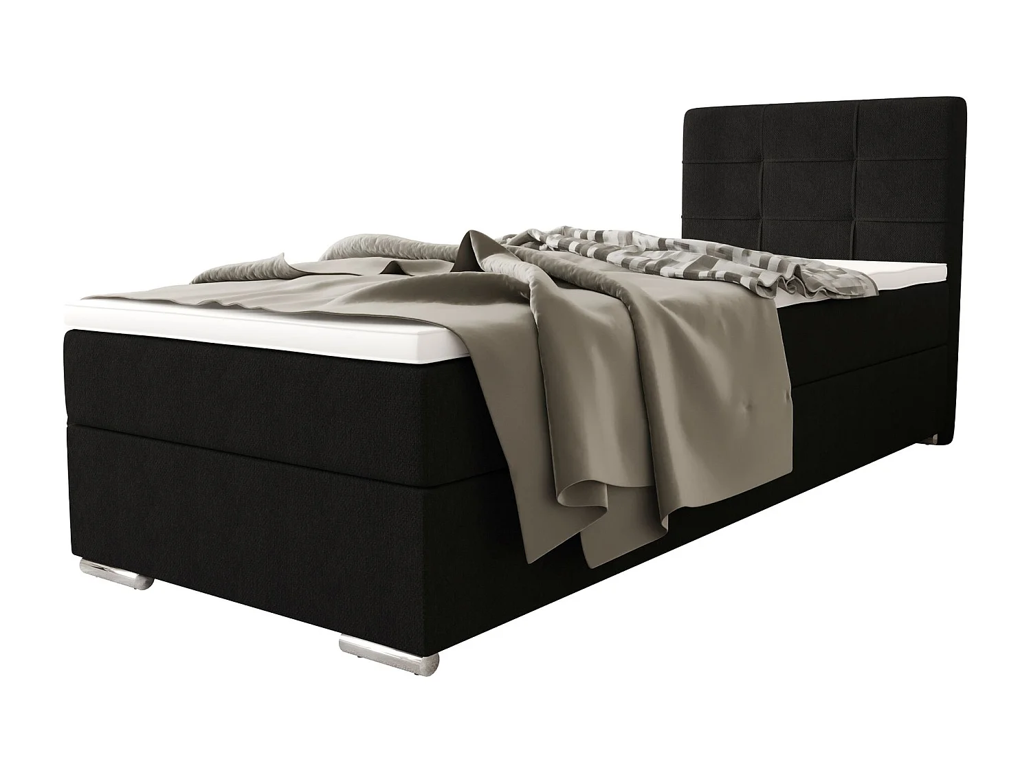 BEDANTE Boxspringbett ZAKO 1 80x200 Cosmic 100 Schwarz Links Öffnung Bett Bettkasten Einzellbett Hotelbett Topper Matratze Schlafzimmer Stauraum
