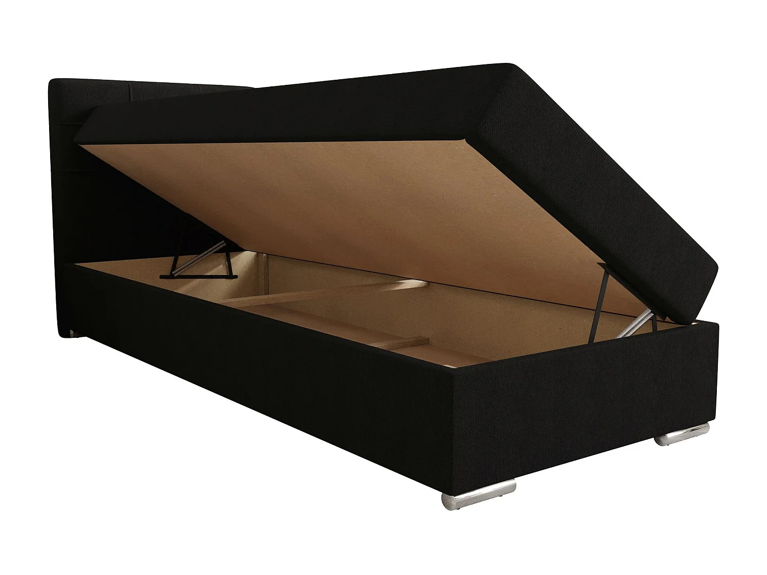 BEDANTE Boxspringbett ZAKO 1 80x200 Cosmic 100 Schwarz Links Öffnung Bett Bettkasten Einzellbett Hotelbett Topper Matratze Schlafzimmer Stauraum