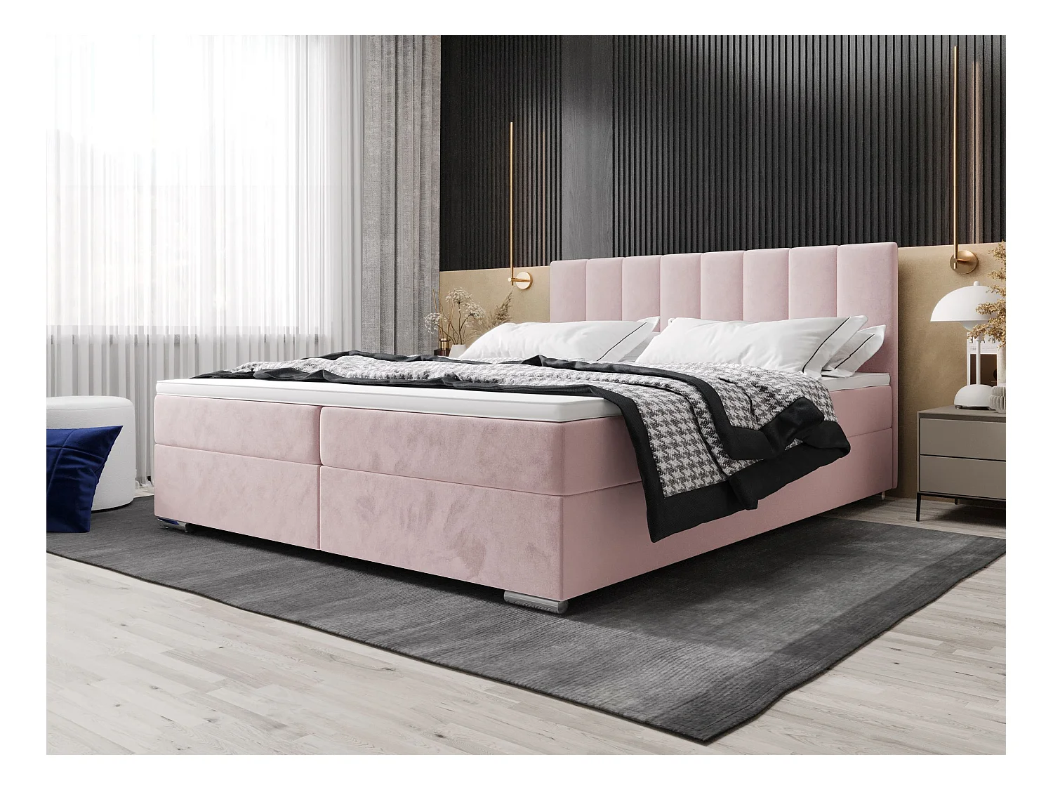BEDANTE lit à sommier tapissier ZAKO 2 160x200 Itaka 58 Rosa lit litkasten
