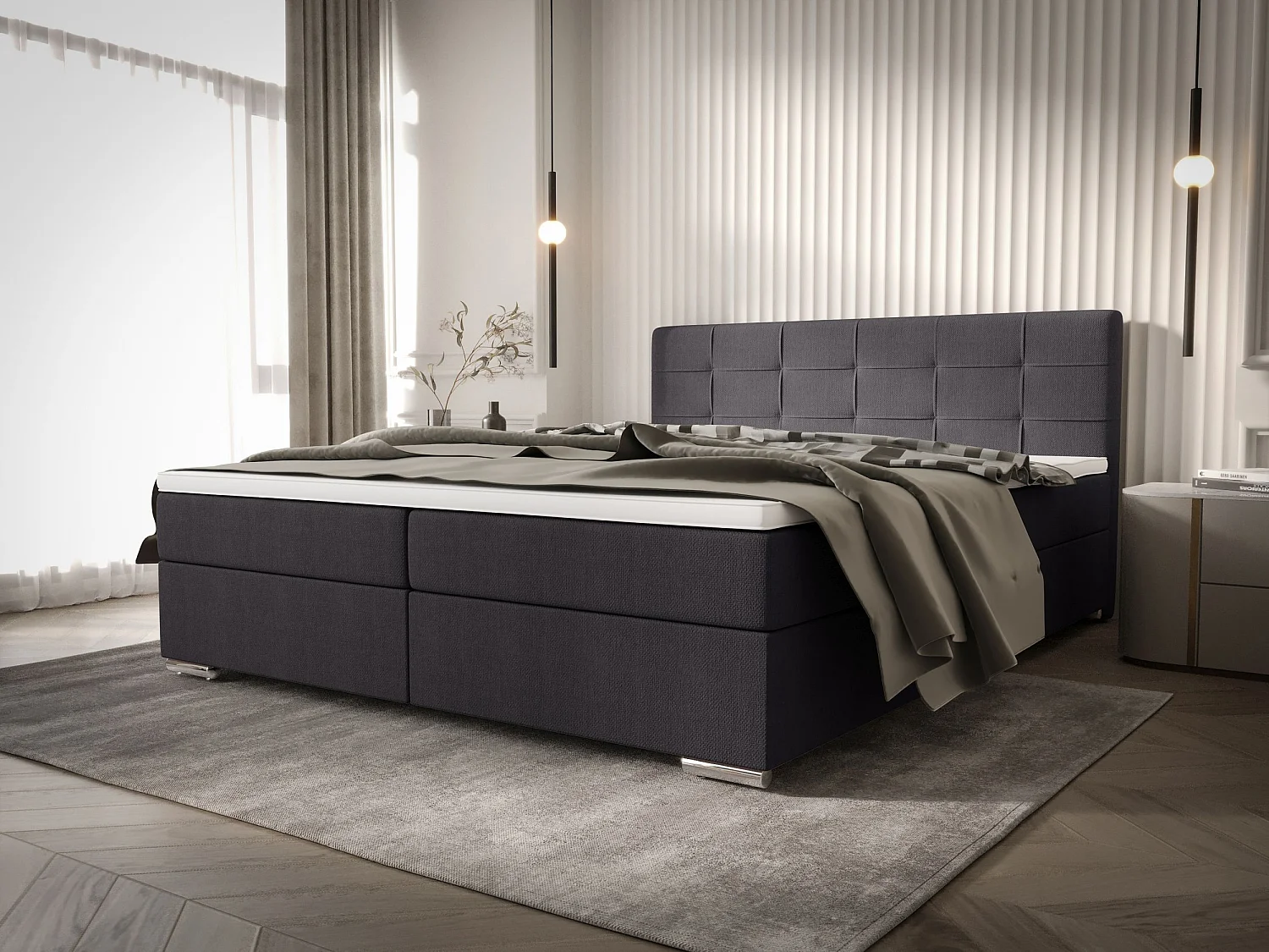 BEDANTE Boxspringbett ZAKO 1 140x200 Cosmic 97 Dunkelgrau Bett Bettkasten Ehebett Hotelbett Topper Matratze Schlafzimmer Stauraum