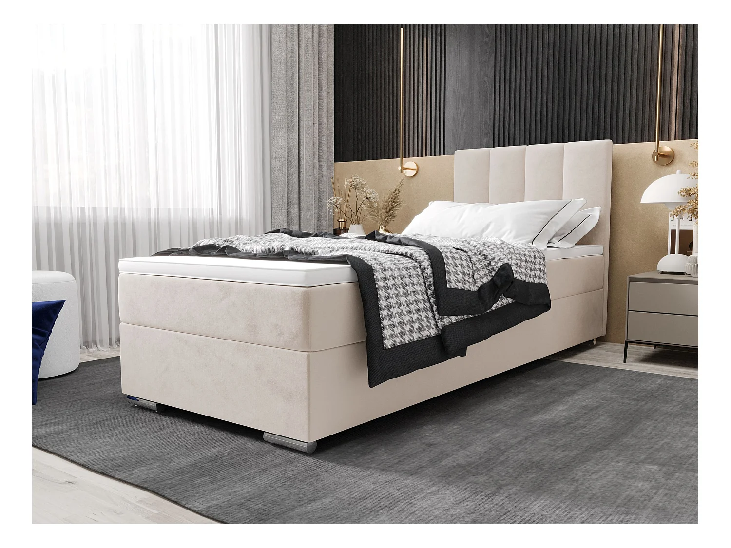 BEDANTE Lit boxspring ZAKO 2 80x200 Itaka 16 Crème Lit Ouverture à gauche Lit Litkasten
