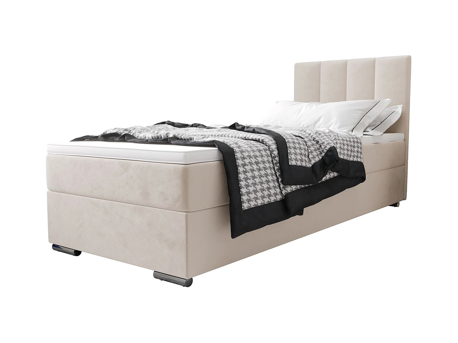 BEDANTE Lit boxspring ZAKO 2 80x200 Itaka 16 Crème Lit Ouverture à gauche Lit Litkasten