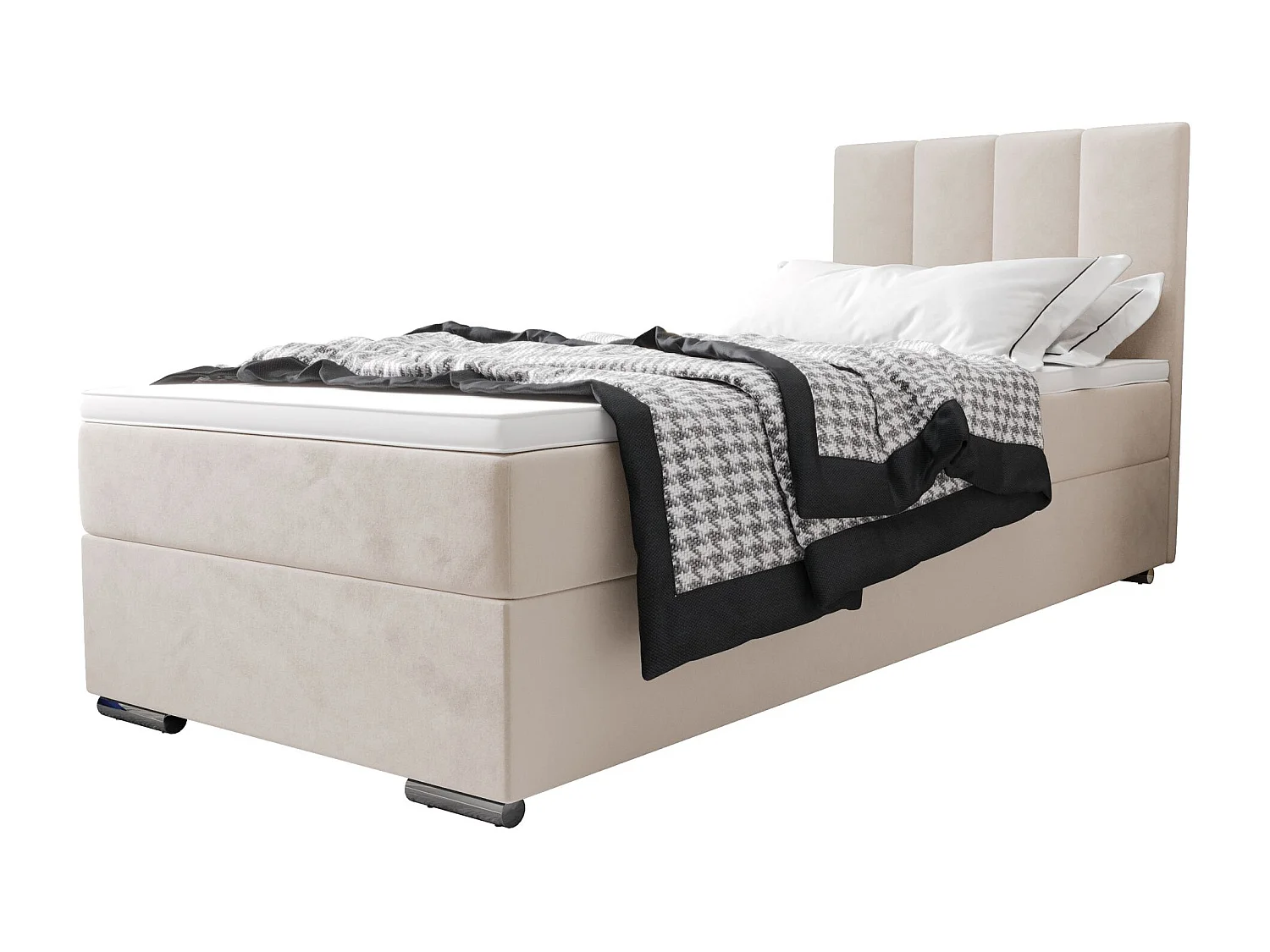 BEDANTE Lit boxspring ZAKO 2 80x200 Itaka 16 Crème Lit Ouverture à gauche Lit Litkasten