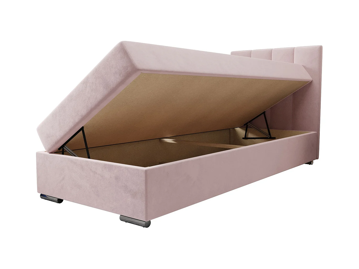 BEDANTE Lit boxspring ZAKO 2 90x200 Itaka 58 Rose Lit Ouverture à droite Lit Litkasten