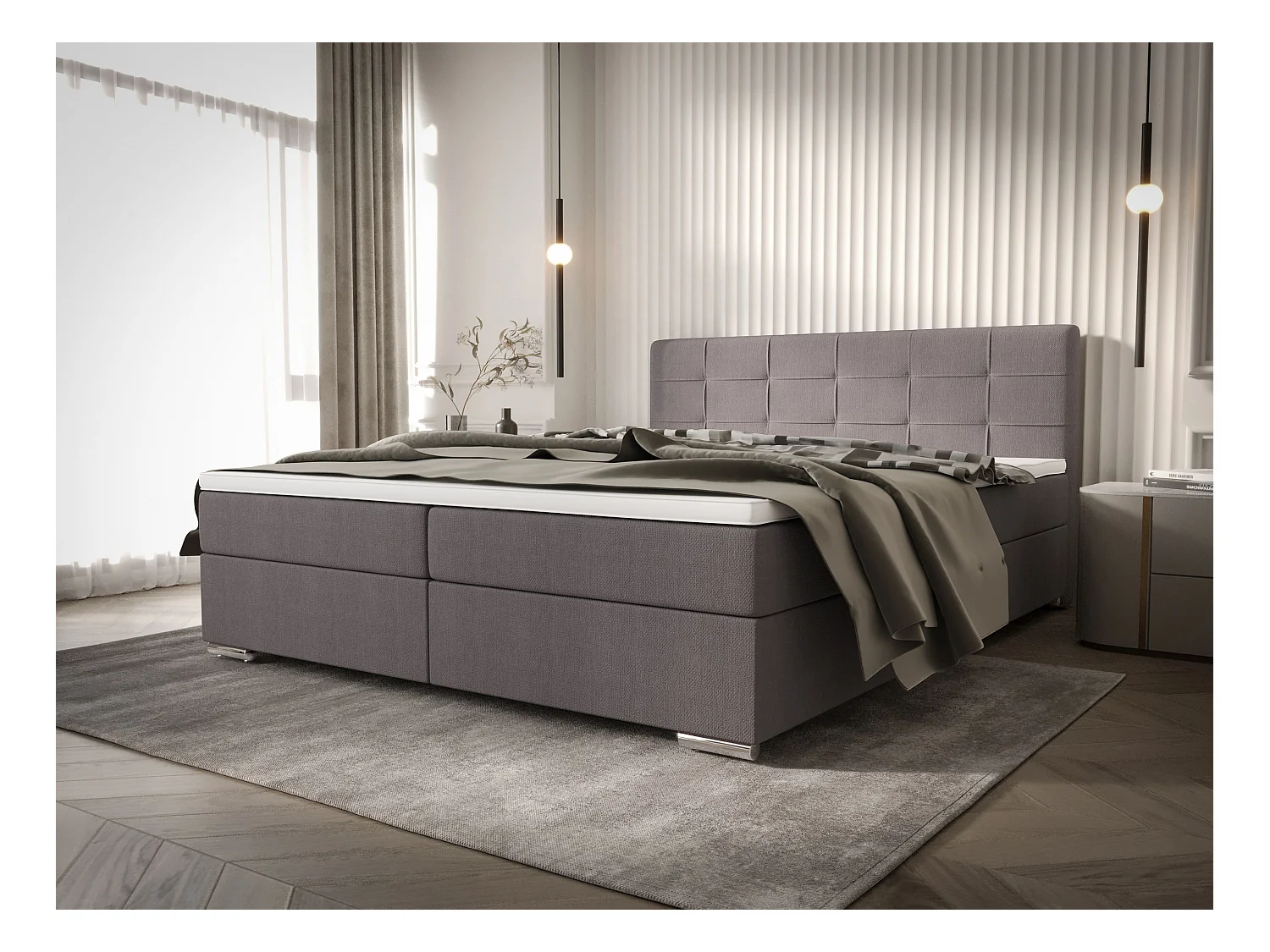 BEDANTE lit à sommier tapissier ZAKO 1 140x200 Cosmic 160 Gris clair Lit Litkasten