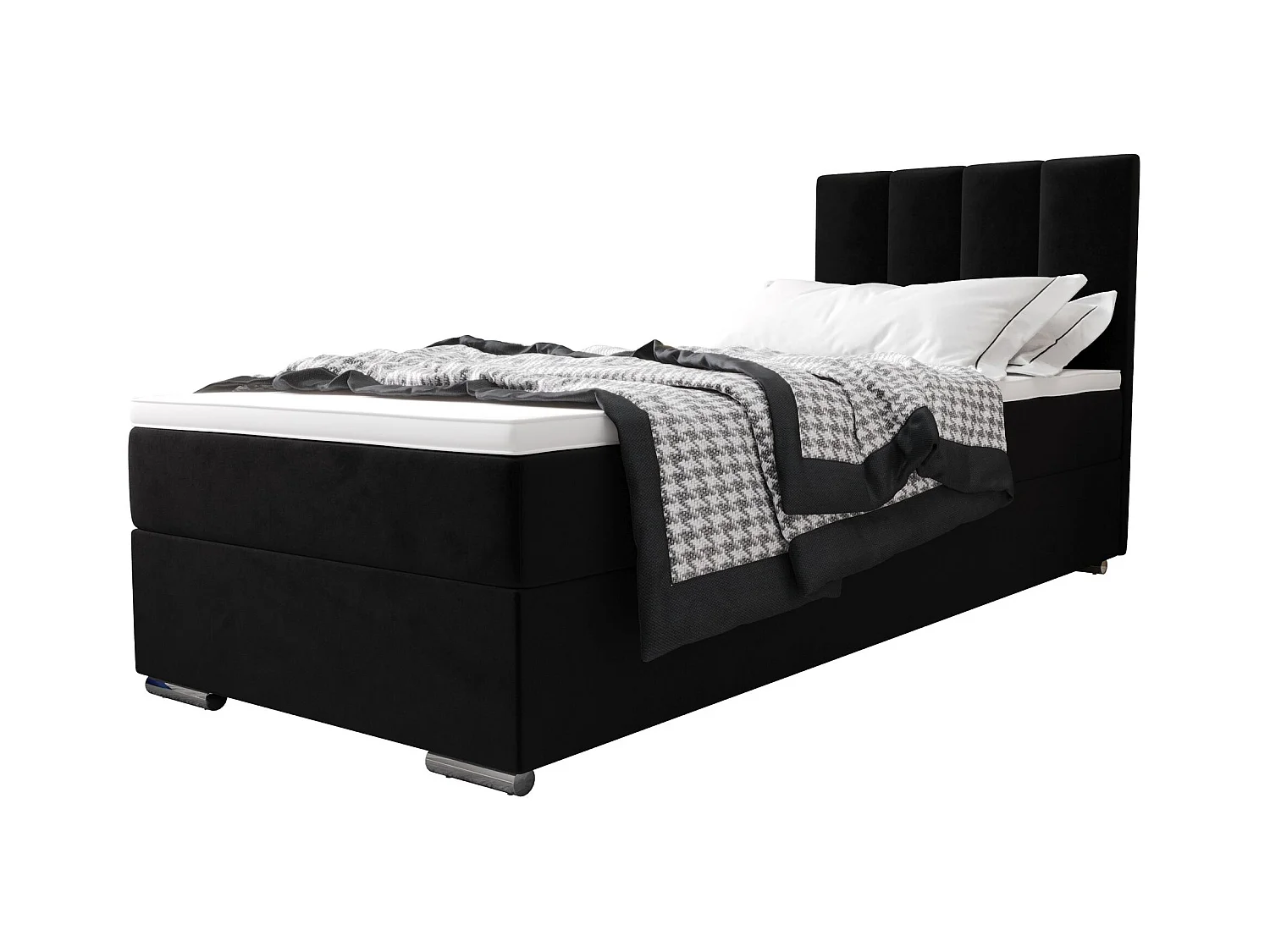 BEDANTE Lit boxspring ZAKO 2 90x200 Itaka 15 Noir Lit Ouverture à gauche Lit Litkasten