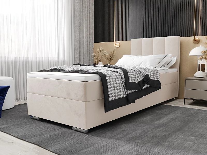 BEDANTE Boxspringbett ZAKO 2 90x200 Itaka 16 Creme Bett Links Öffnung Bett Bettkasten Einzellbett Hotelbett Topper Matratze Schlafzimmer Stauraum