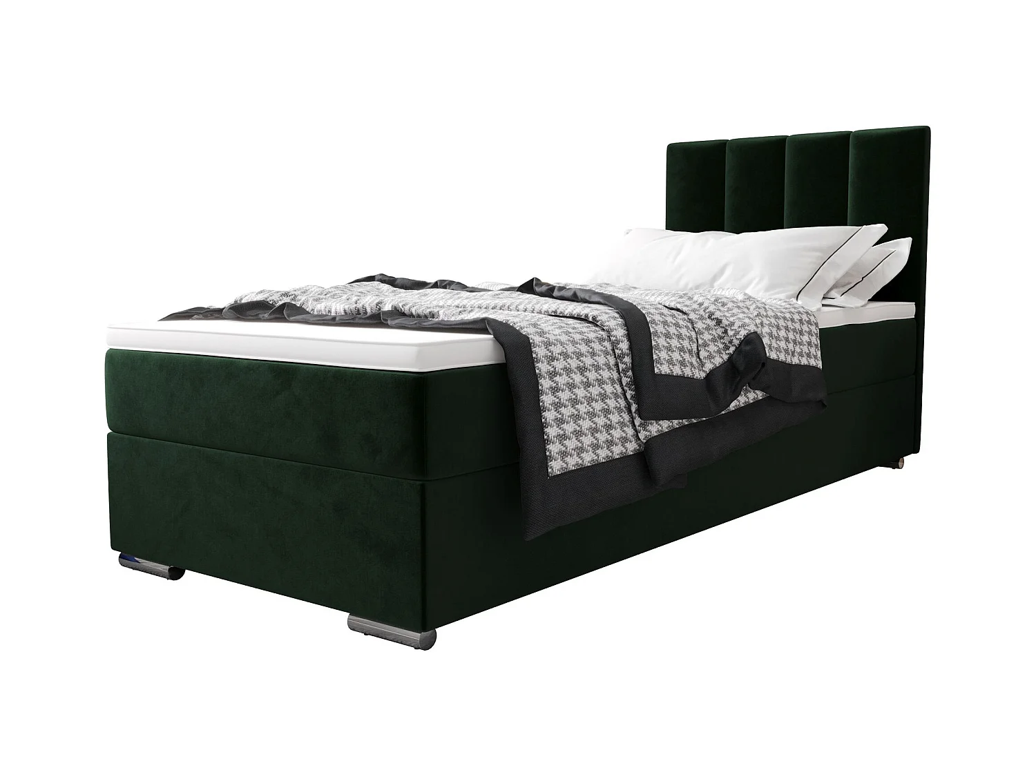 BEDANTE Lit boxspring ZILANO2 80x200 Itaka 10 Vert foncé Lit Ouverture à droite Lit Litkasten Lit simple Lit d'hôtel Surmatelas Matelas Rangement chambre