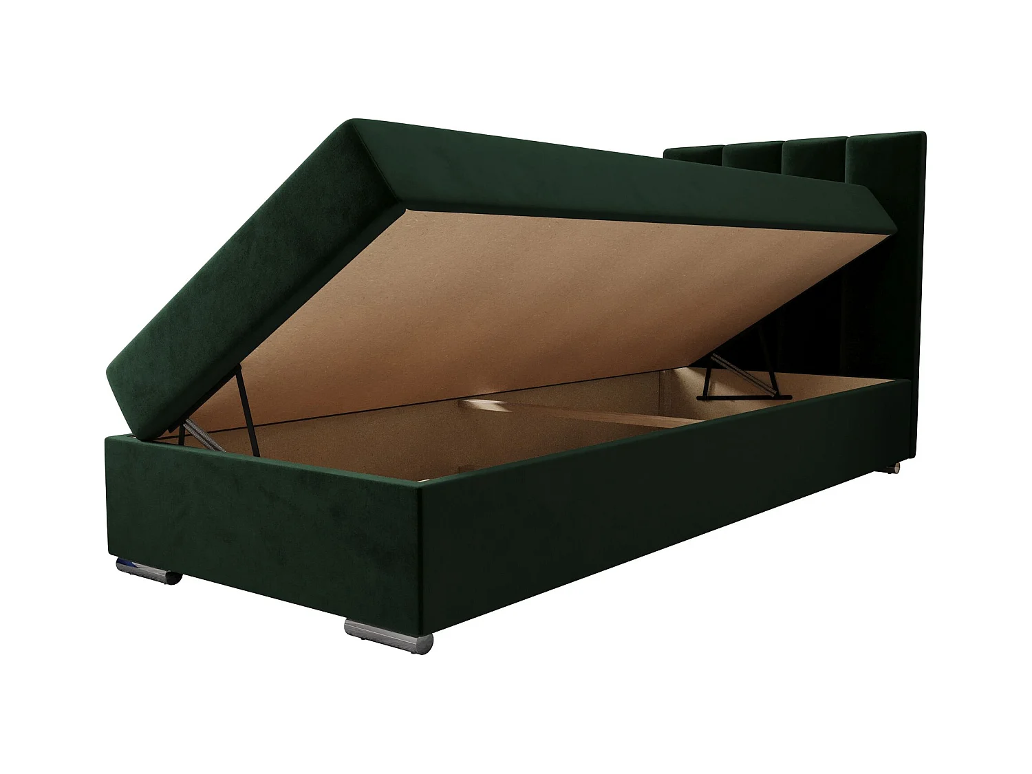 BEDANTE Lit boxspring ZILANO2 80x200 Itaka 10 Vert foncé Lit Ouverture à droite Lit Litkasten Lit simple Lit d'hôtel Surmatelas Matelas Rangement chambre