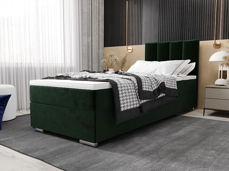 BEDANTE Boxspringbett ZAKO 2 80x200 Itaka 10 Dunkelgrün Bett Rechts Öffnung Bett Bettkasten Einzellbett Hotelbett Topper Matratze Schlafzimmer Stauraum