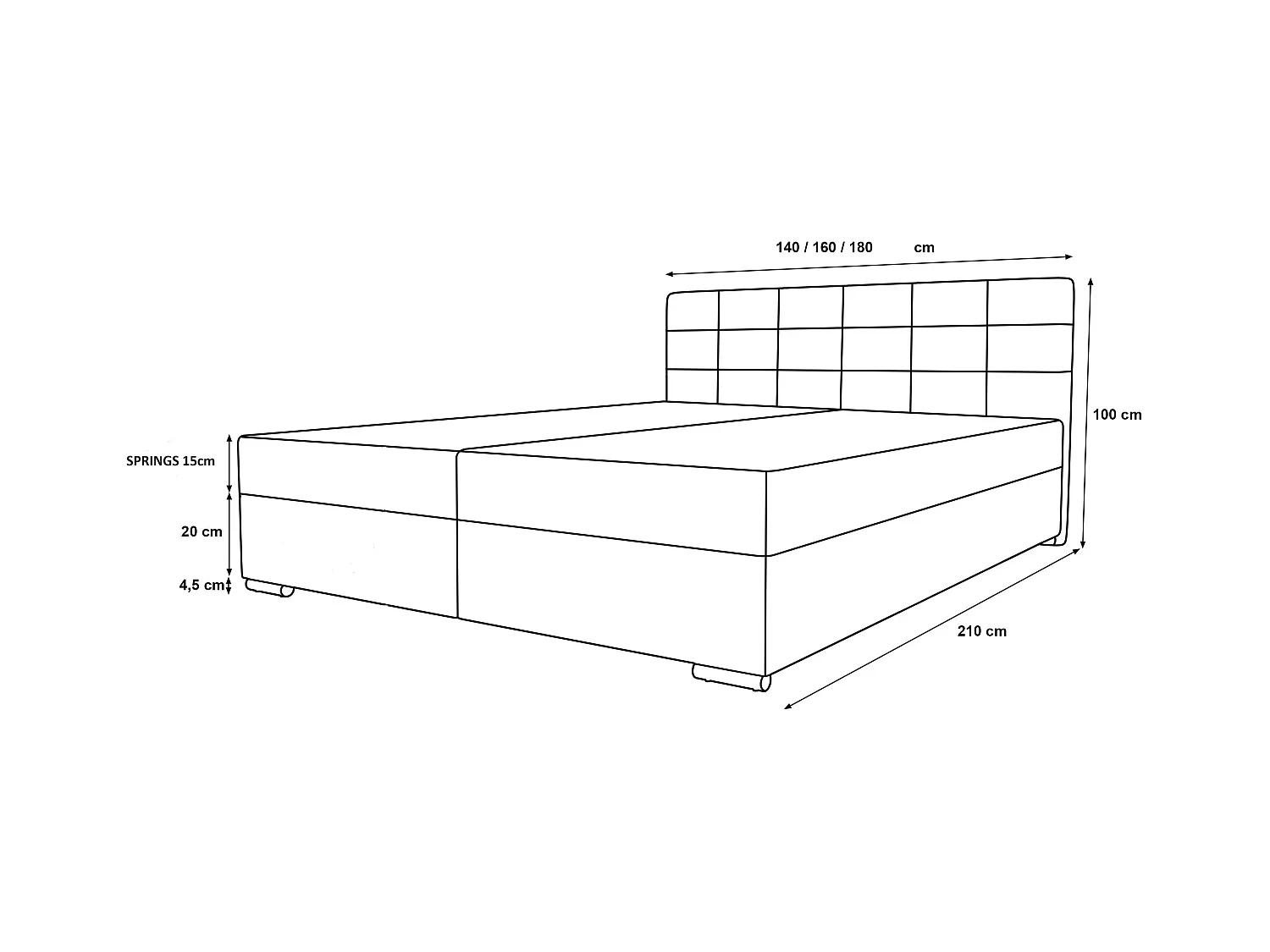 BEDANTE lit à sommier tapissier ZAKO 2 180x200 Itaka 15 Schwarz lit litkasten