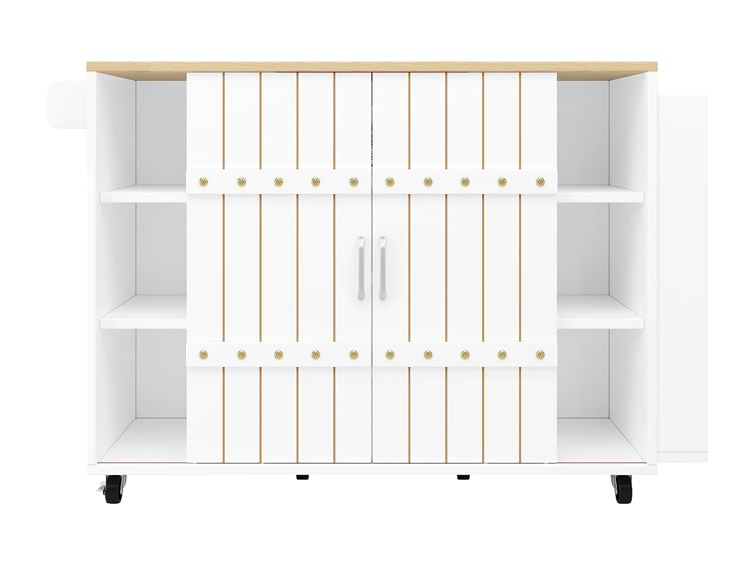 Desserte de cuisine 110x(42-70)x90 cm 2 portes coulissantes et 3 tiroirs Îlot de cuisine avec plateau extensible  - blanc