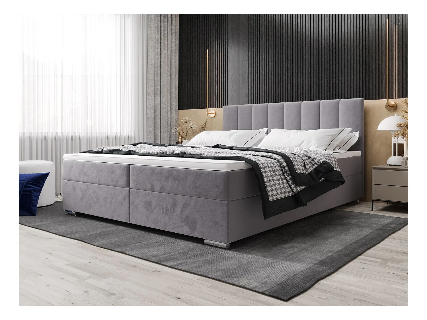 BEDANTE Boxspringbett ZILANO2 160x200 Itaka 50 Hellgrau bed bedkasten tweepersoonsbed hotelbed topper matras slaapkamer opbergruimte